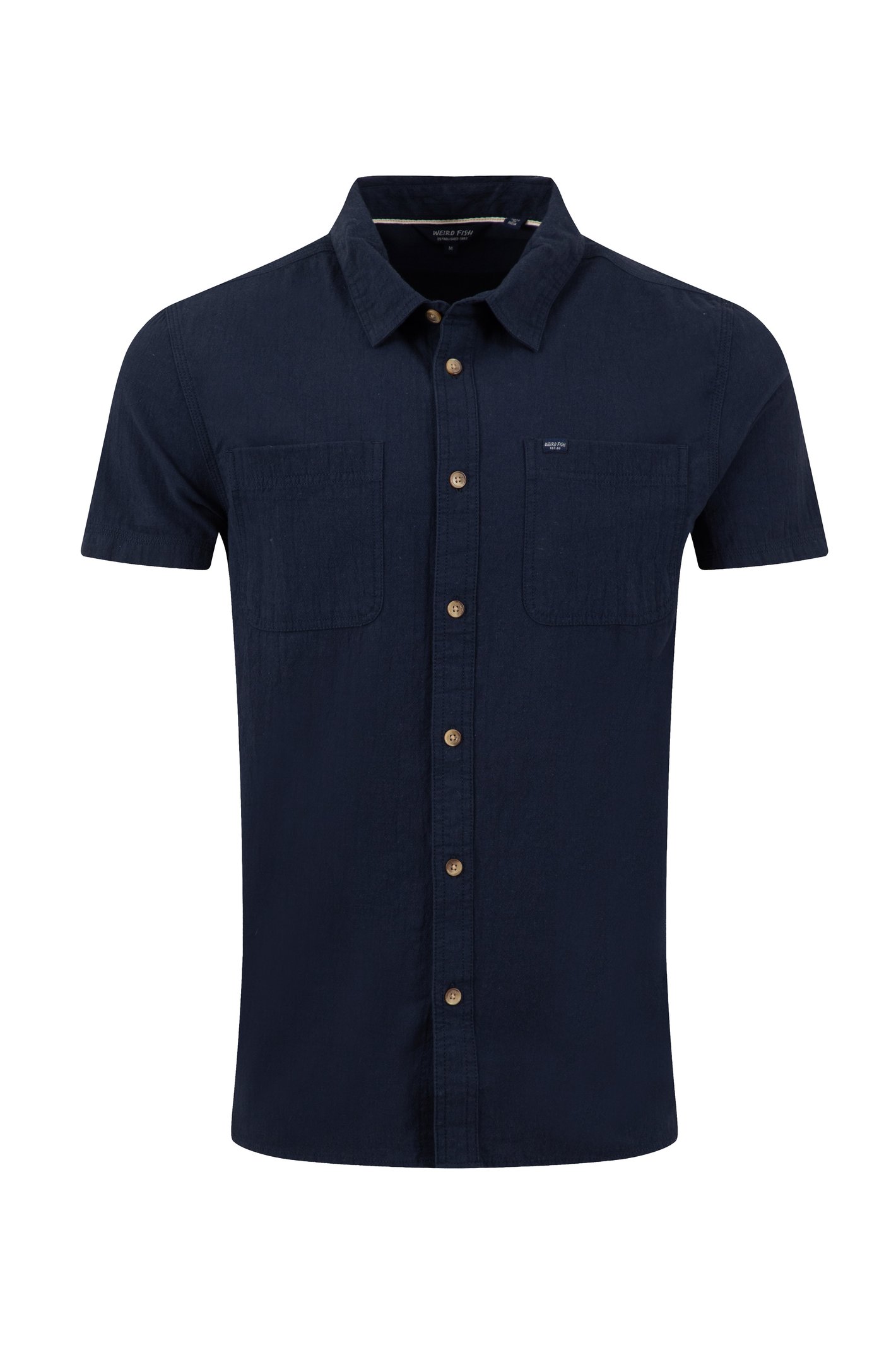 Weird Fish Hinton Textured Crepe Shirt Navy Size