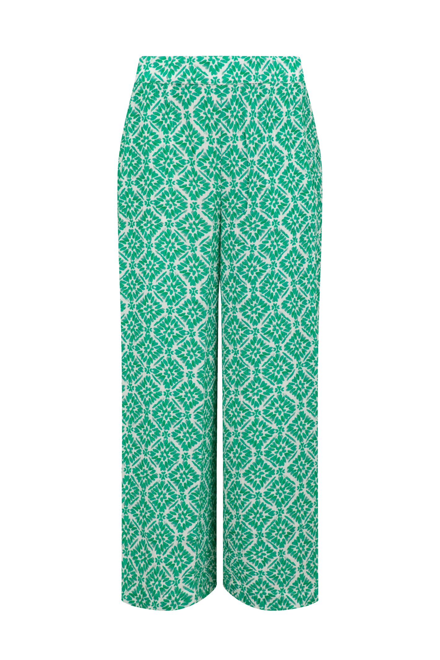 Weird Fish Sarita Crinkle Printed Wide Leg Cropped Trousers Beach Glass Size