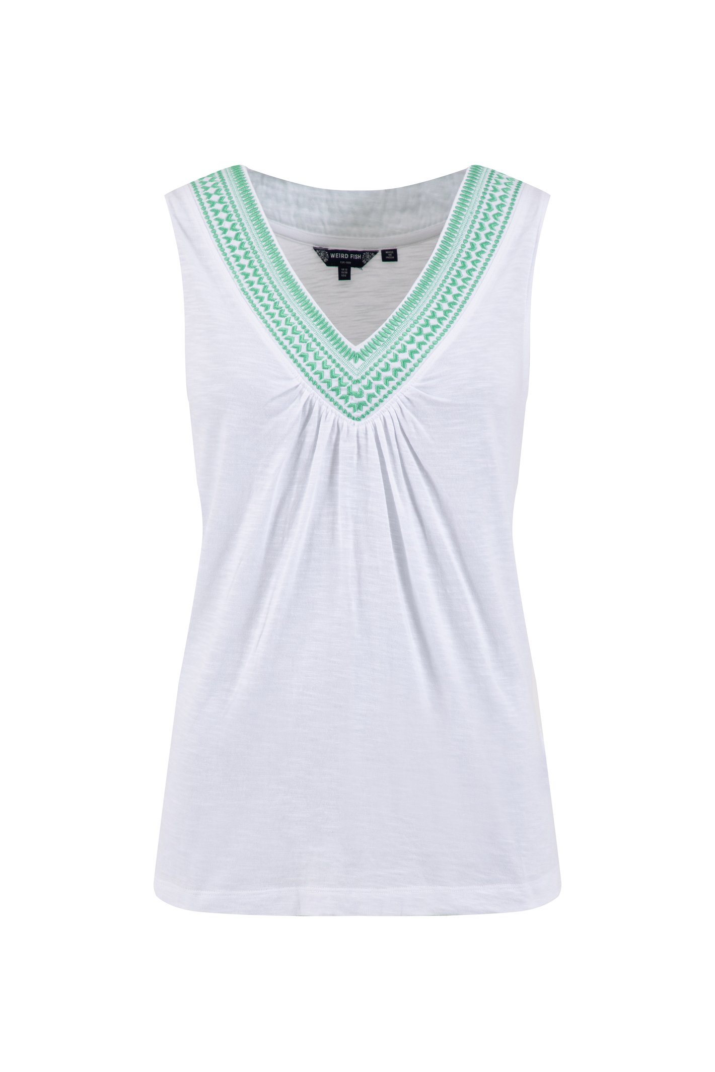 Weird Fish Kinton Embroidered Jersey Vest Top White Size