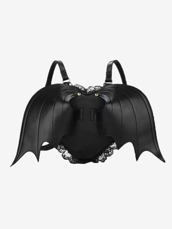Gothic Lolita Bag Black PU Leather Ruffles Lace PU Leather Backpack Lolita Accessories