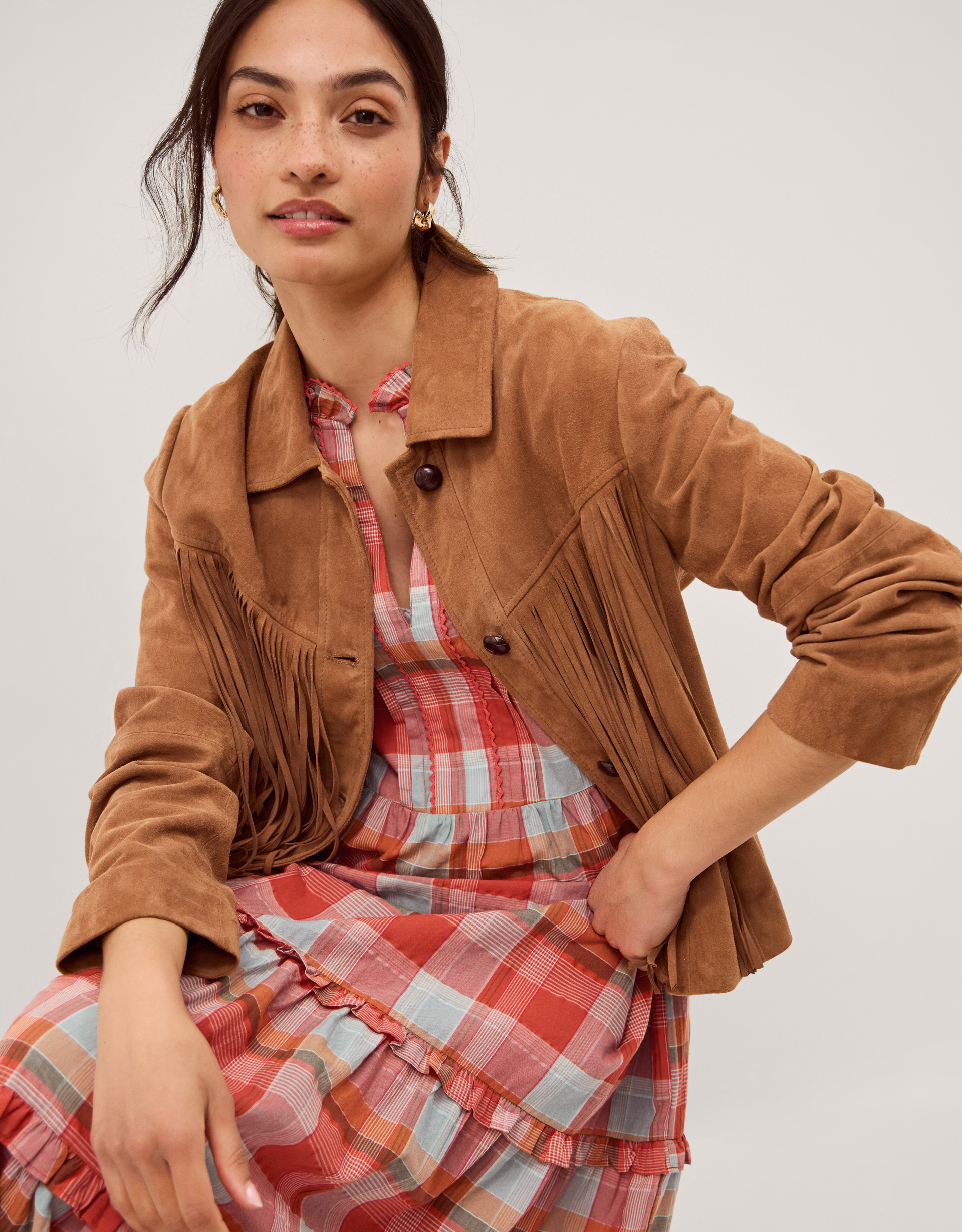 Lily Fringe Suede Jacket Tan