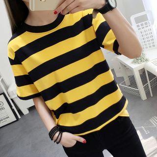 Short-Sleeve Striped Shirt Black & Yellow