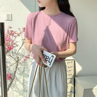 Short-Sleeve Round Neck Plain Shirt Purple Pink