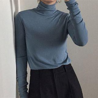 Long-Sleeve Turtleneck Shirt Coffee