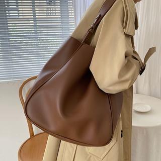 Faux Leather Plain Tote Bag With Pouch White