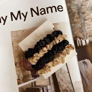 Set of : Shirred Silk Hair Tie various designs Type E – Set of – Pcs Black & Pcs Gold