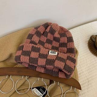 Checker Chunky Knit Beanie Pink