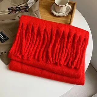 Fringed Plain Scarf Red