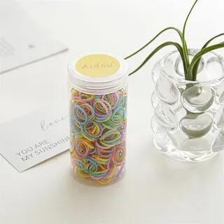 Plain Rubber Band Hair Tie Set Blue & Orange & Green & Pink & Purple