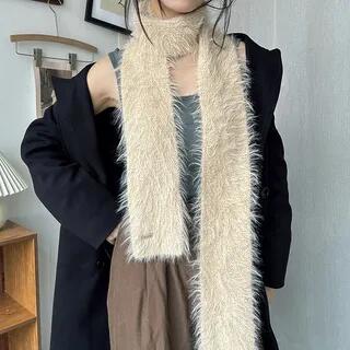 Plain Light Knit Scarf Khaki
