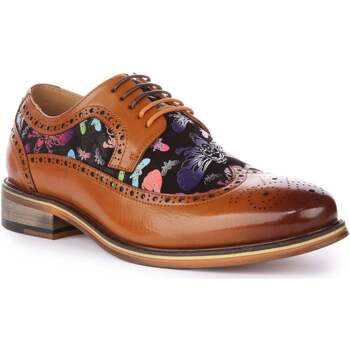 Justinreess England Mens Lace up Brogue Butterfly Print Bronw Shoes men’s Slip-ons Shoes in Brown
