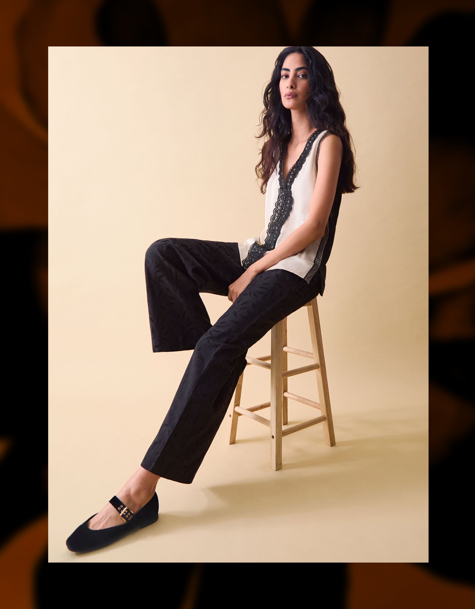 Clemence Gianna Jacquard Wide Leg Trousers Black