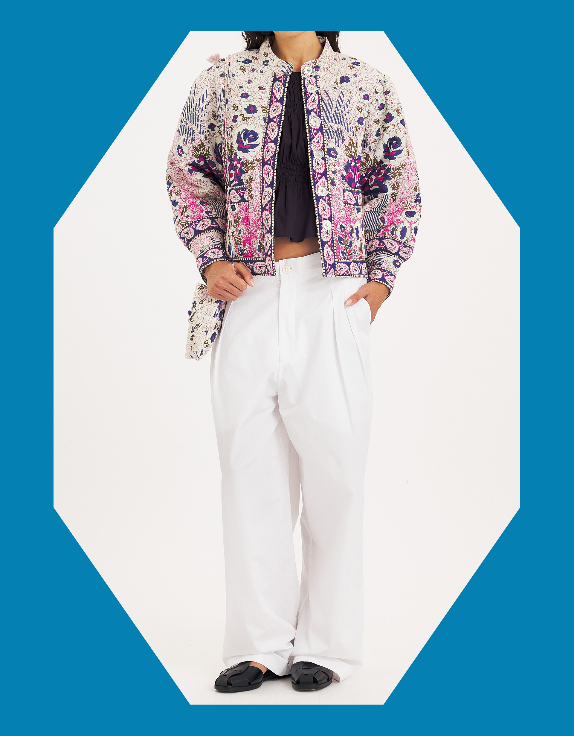 Antik Batik Floral Print Quilted Jacket Pink