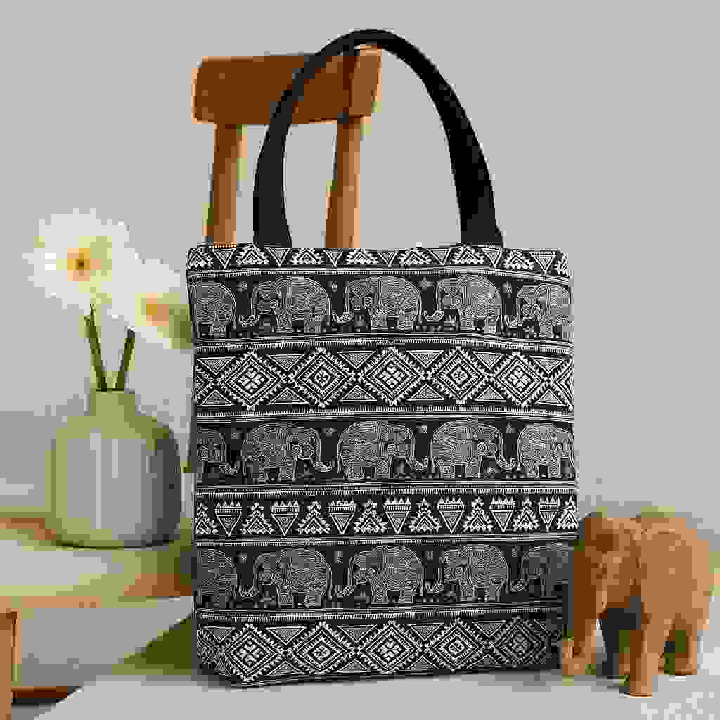 Elephant Tote Bag Zipper Closure x