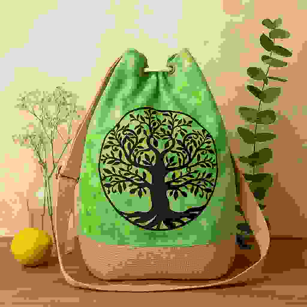 Sling Bag Green Tree of Life Adjustable Strap