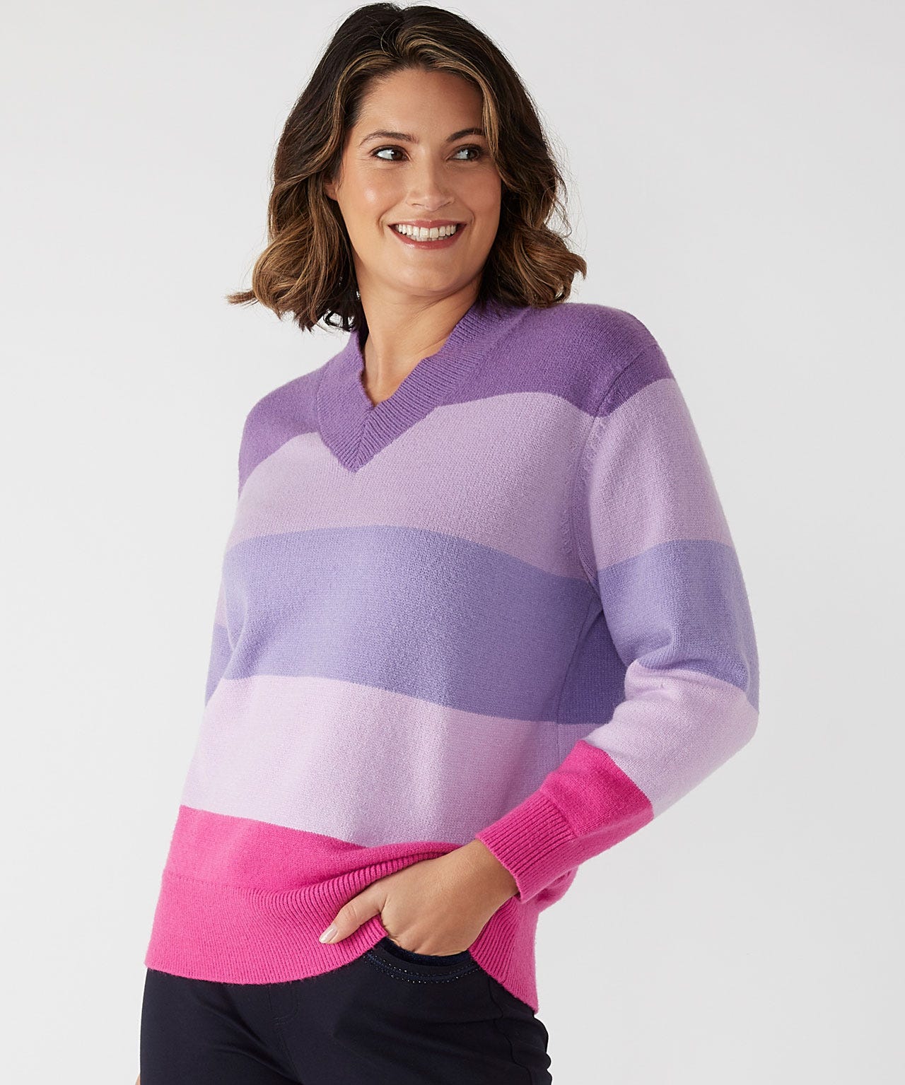 Damart First Avenue Bold Stripe V-neck Jumper