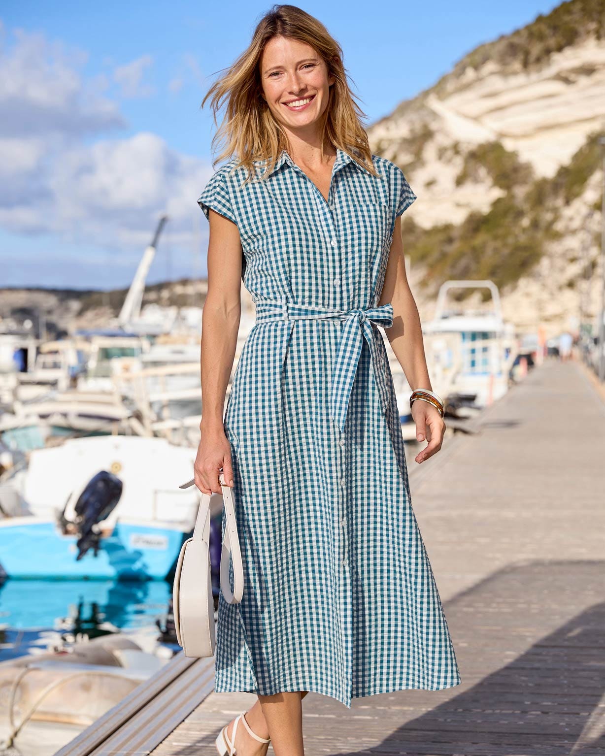 Damart Cotton Gingham Seersucker Shirt Dress