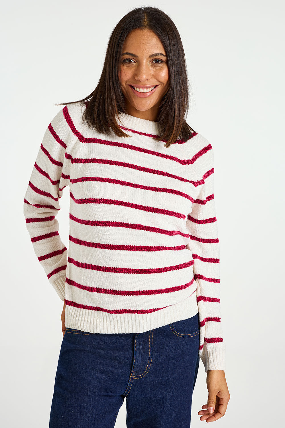 Bonmarche Berry Chenille Stripe Jumper, Size: