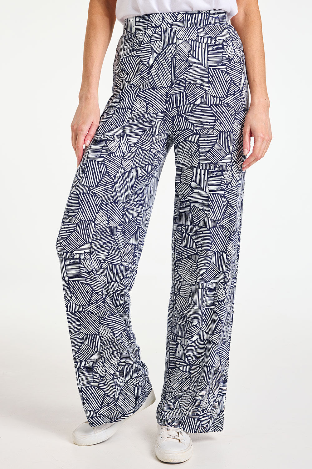 Bonmarche Linear Patchwork Print Jersey Wide Leg Trousers