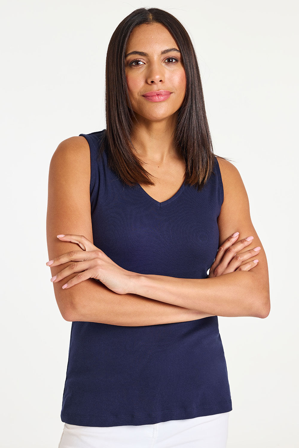 Bonmarche Navy Plain V-neck Slim Fit Vest, Size:
