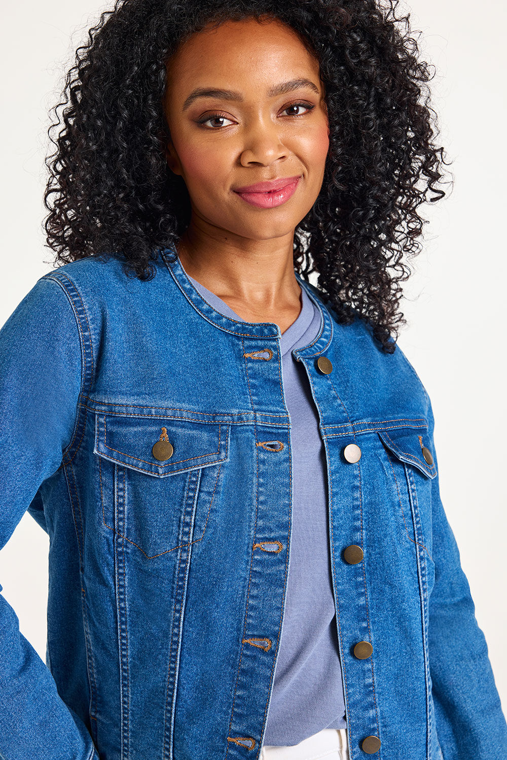 Bonmarche Denim Collarless Jacket, Size: