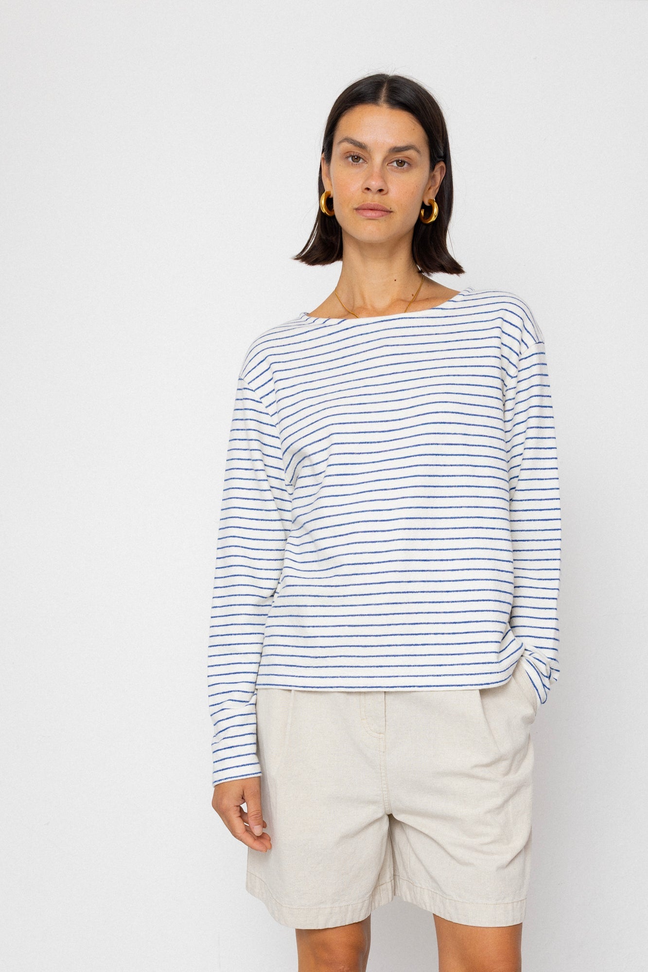 Boat Neck Shirt – Ecru Bright Blue