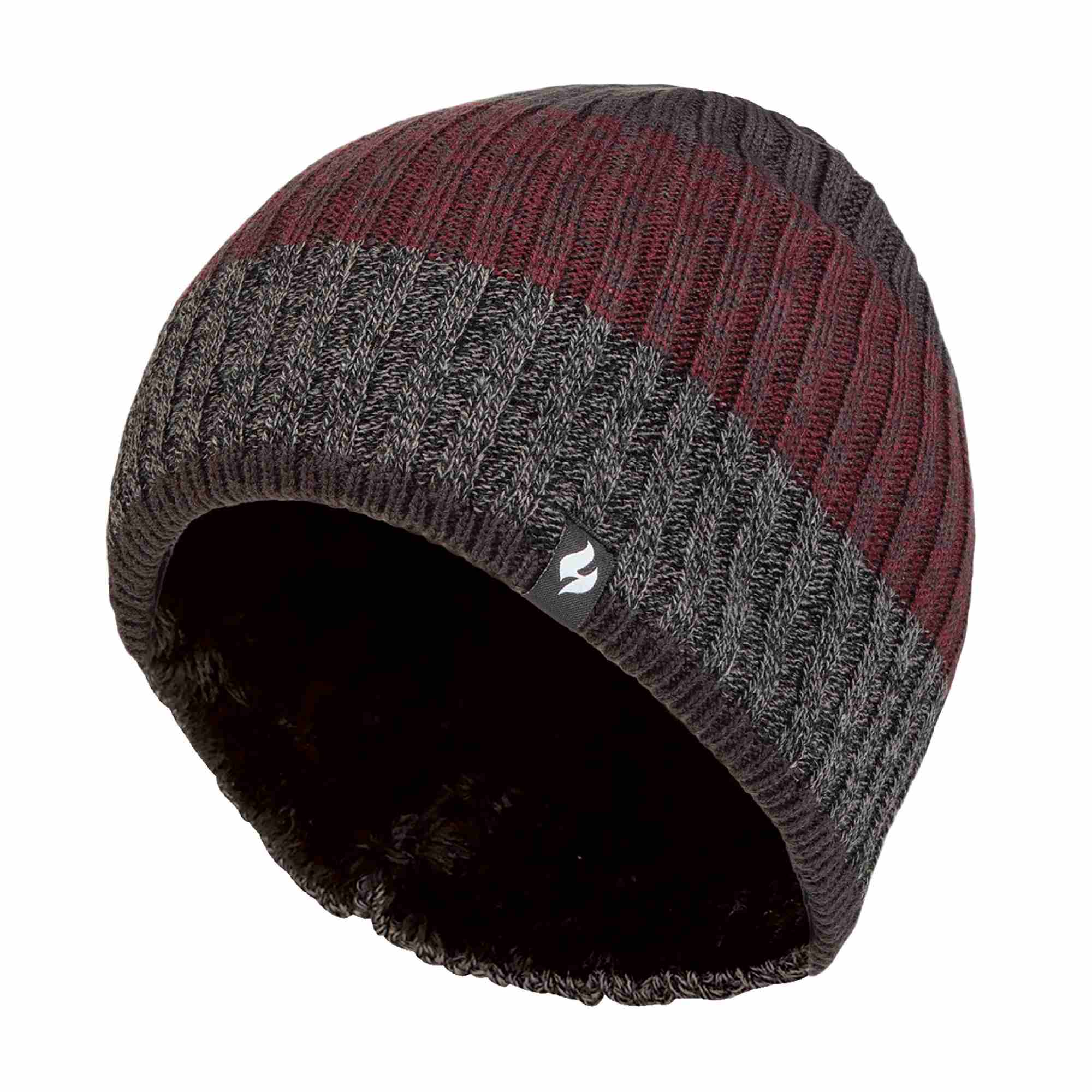 Mens Fleece Lined Striped Insulated Thermal Beanie Hat for Winter – One Size Charcoal