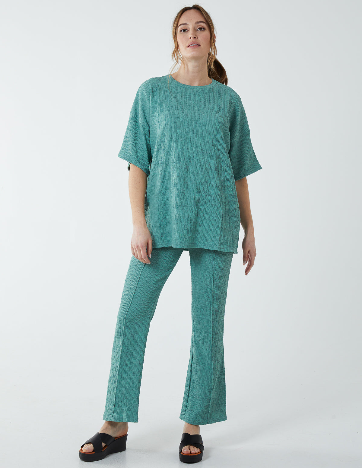 Waffle Trouser And Shirt Set – M Bottle Green