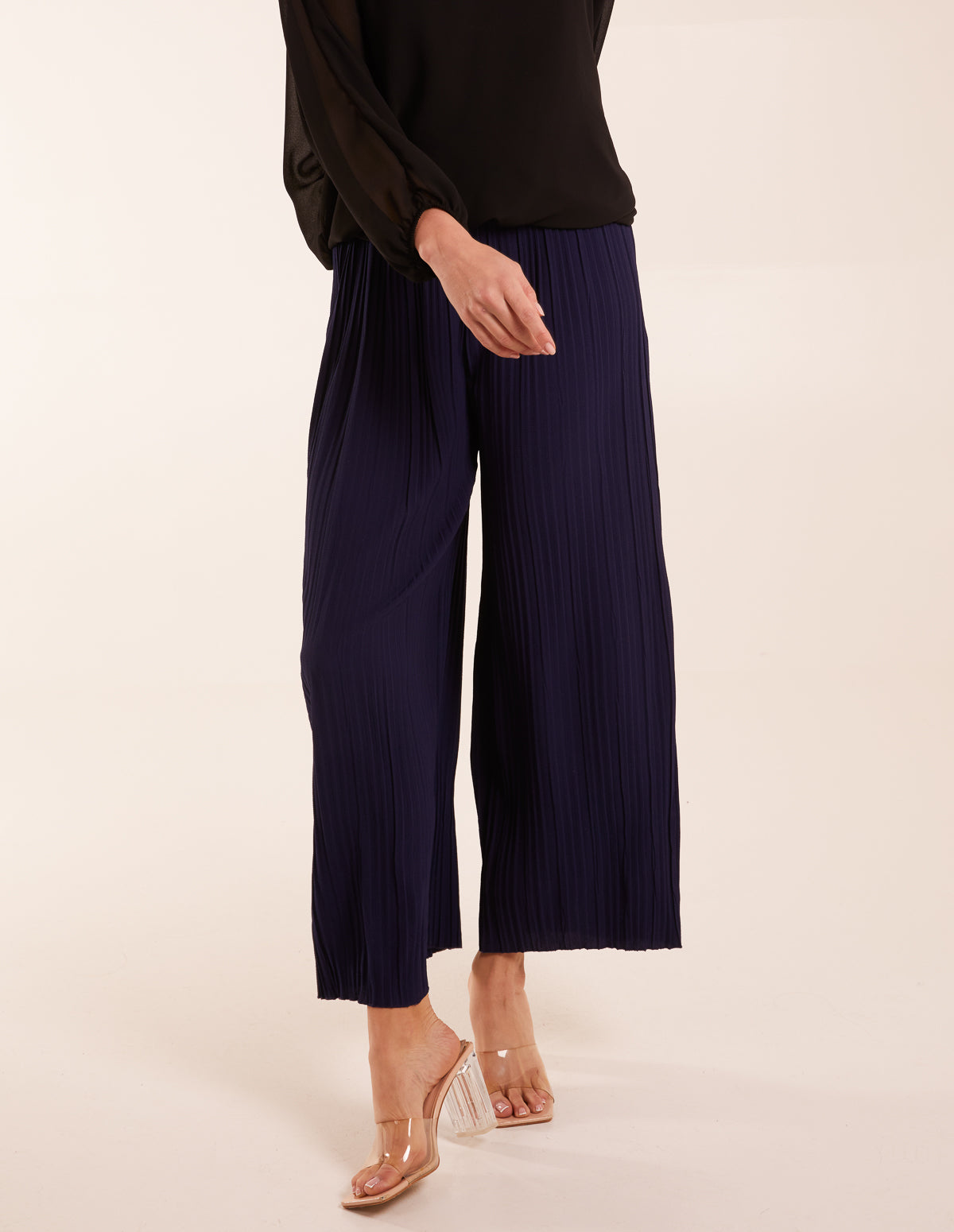 Wide Leg Pleated Trousers – S NAVY