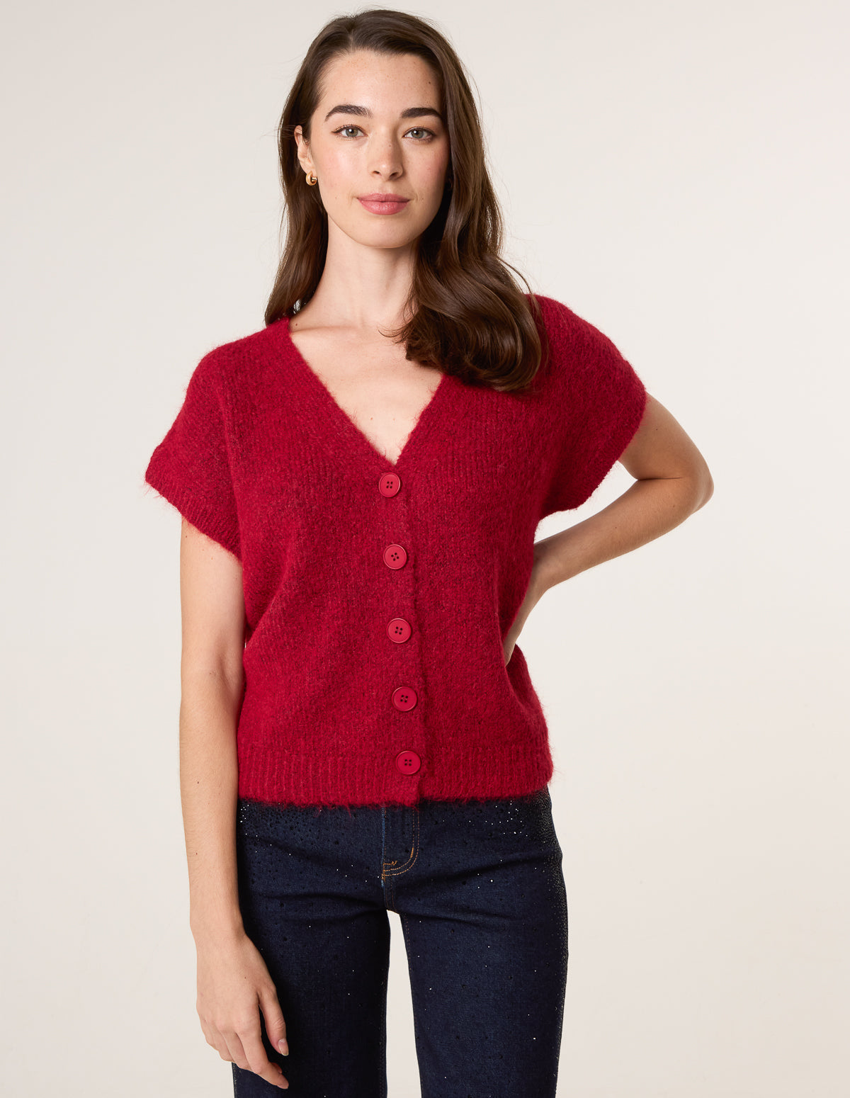 Button Front Knitted Short Sleeved Cardigan – BERRY