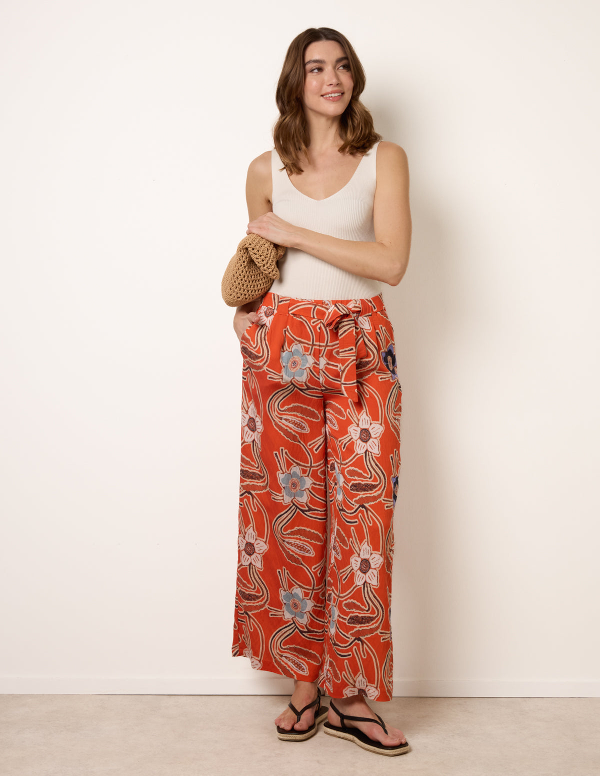 Paper Bag Tie Waist Wide Leg Trousers – ORANGE