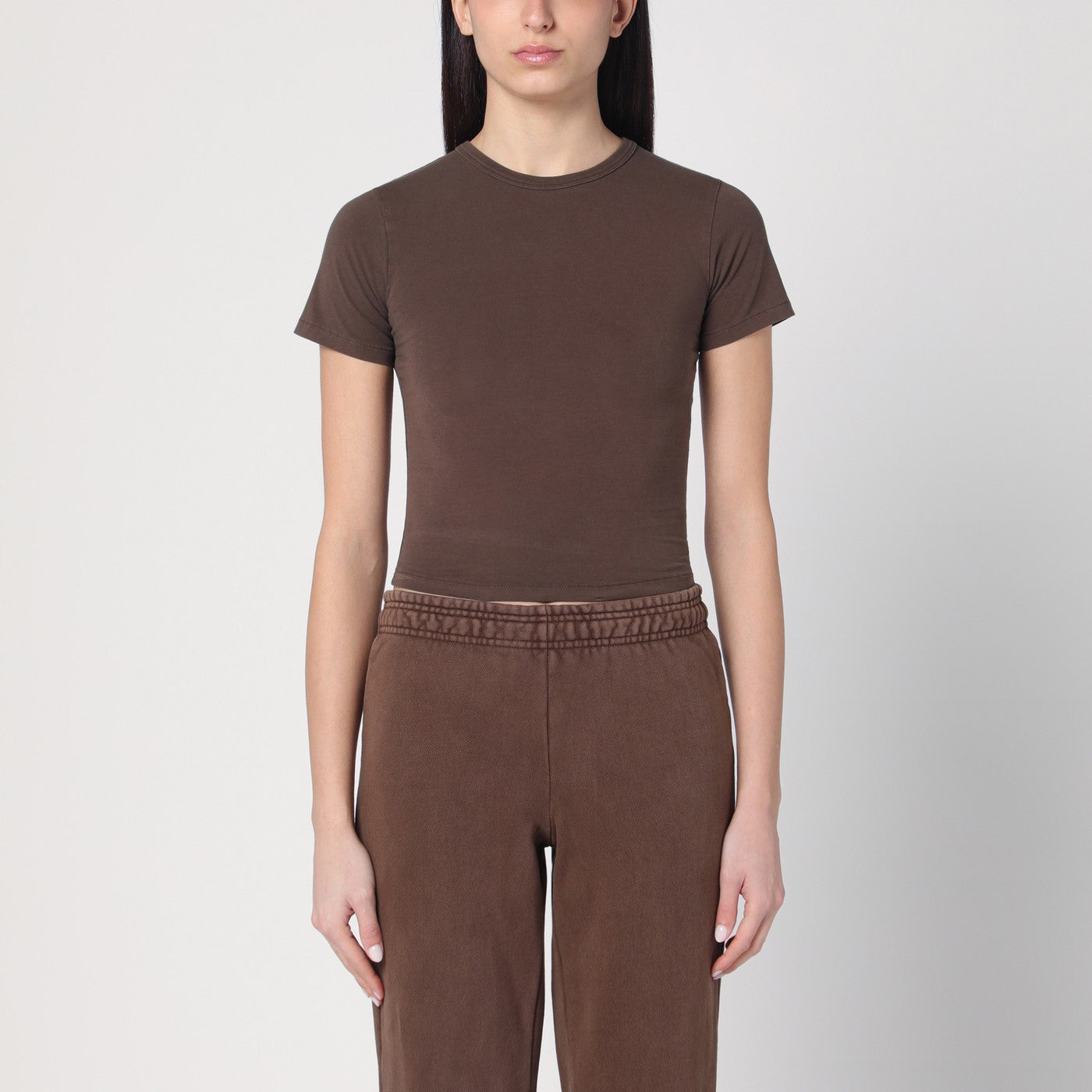 Brown cropped shirt in cotton