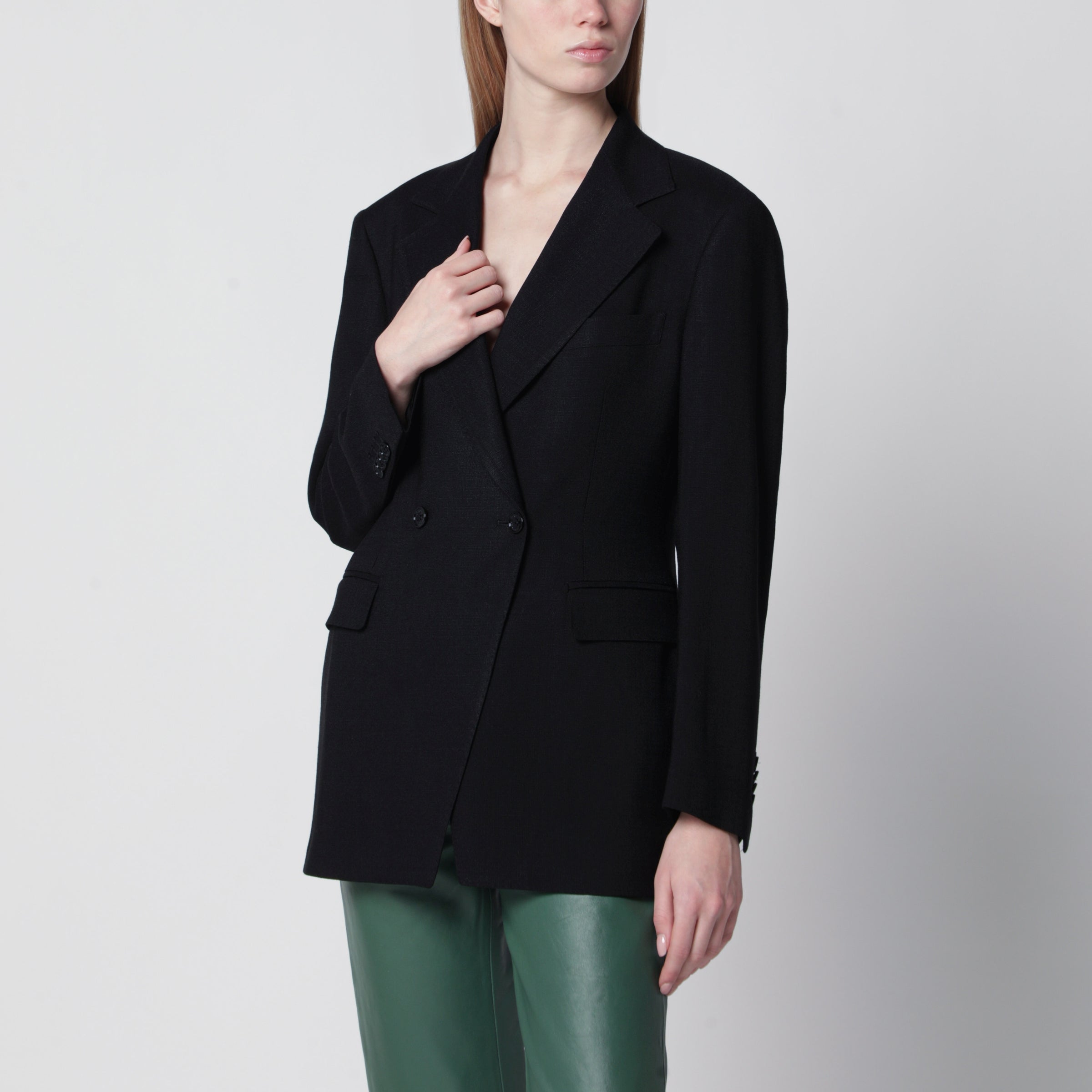 Double-breasted blazer in black cady