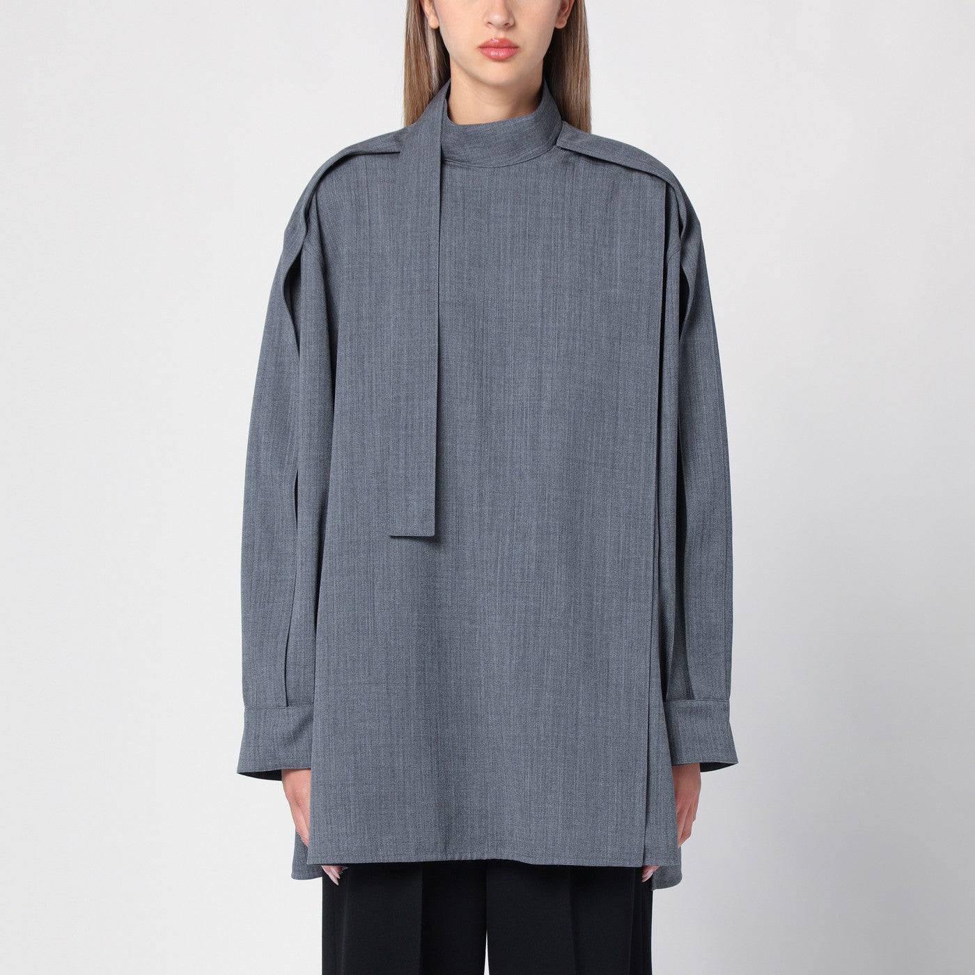 Grey wool shirt with scarf