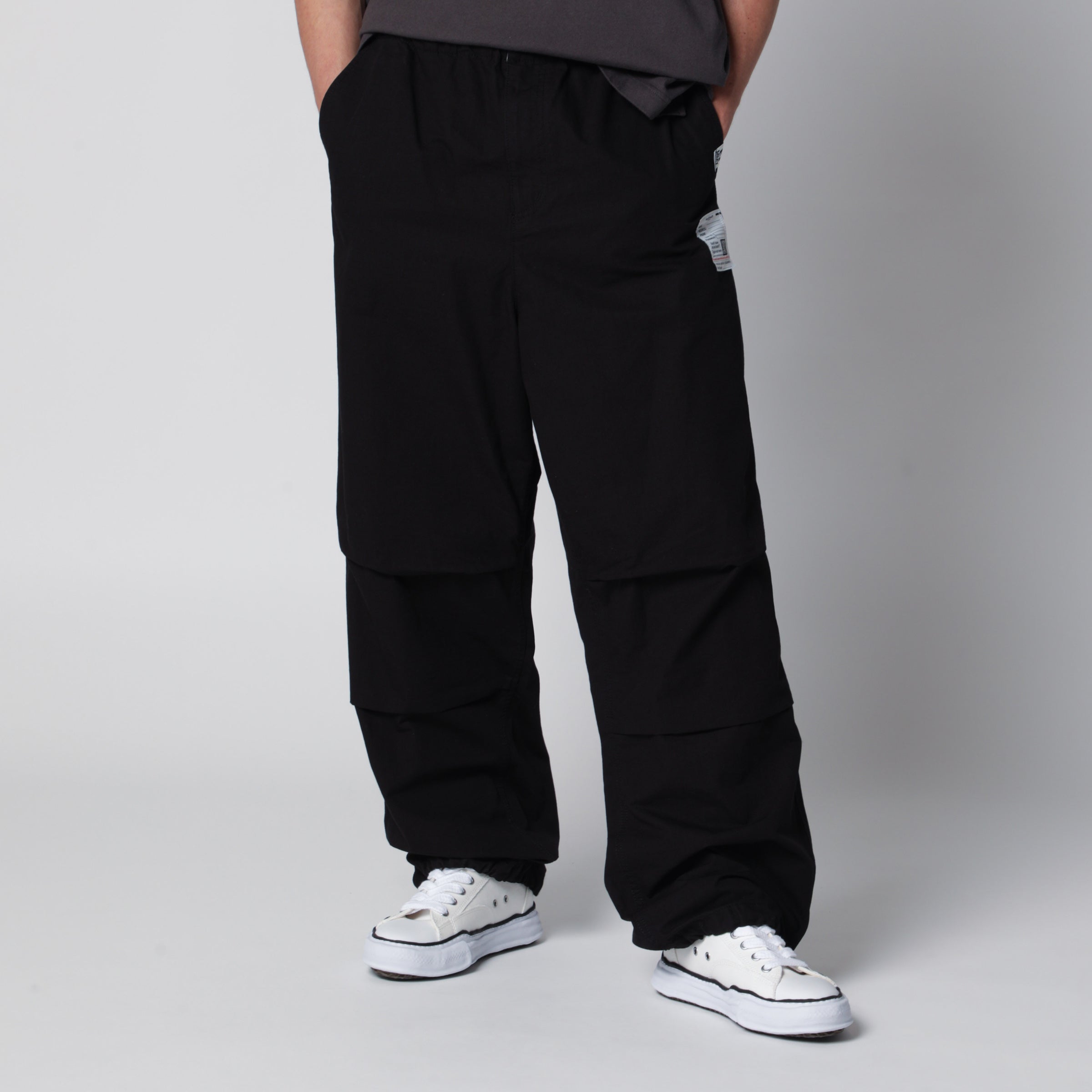 Black cotton ripstop parachute trousers