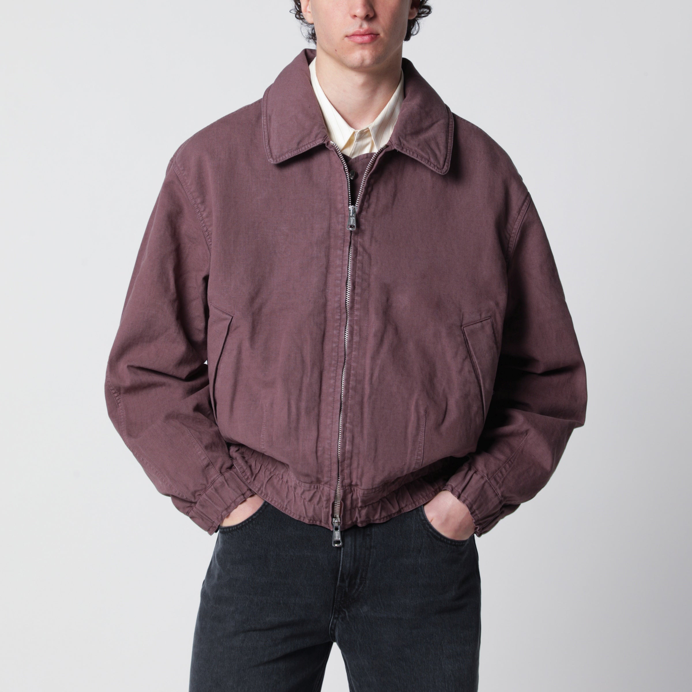 Command jacket in pink cotton and linen blend