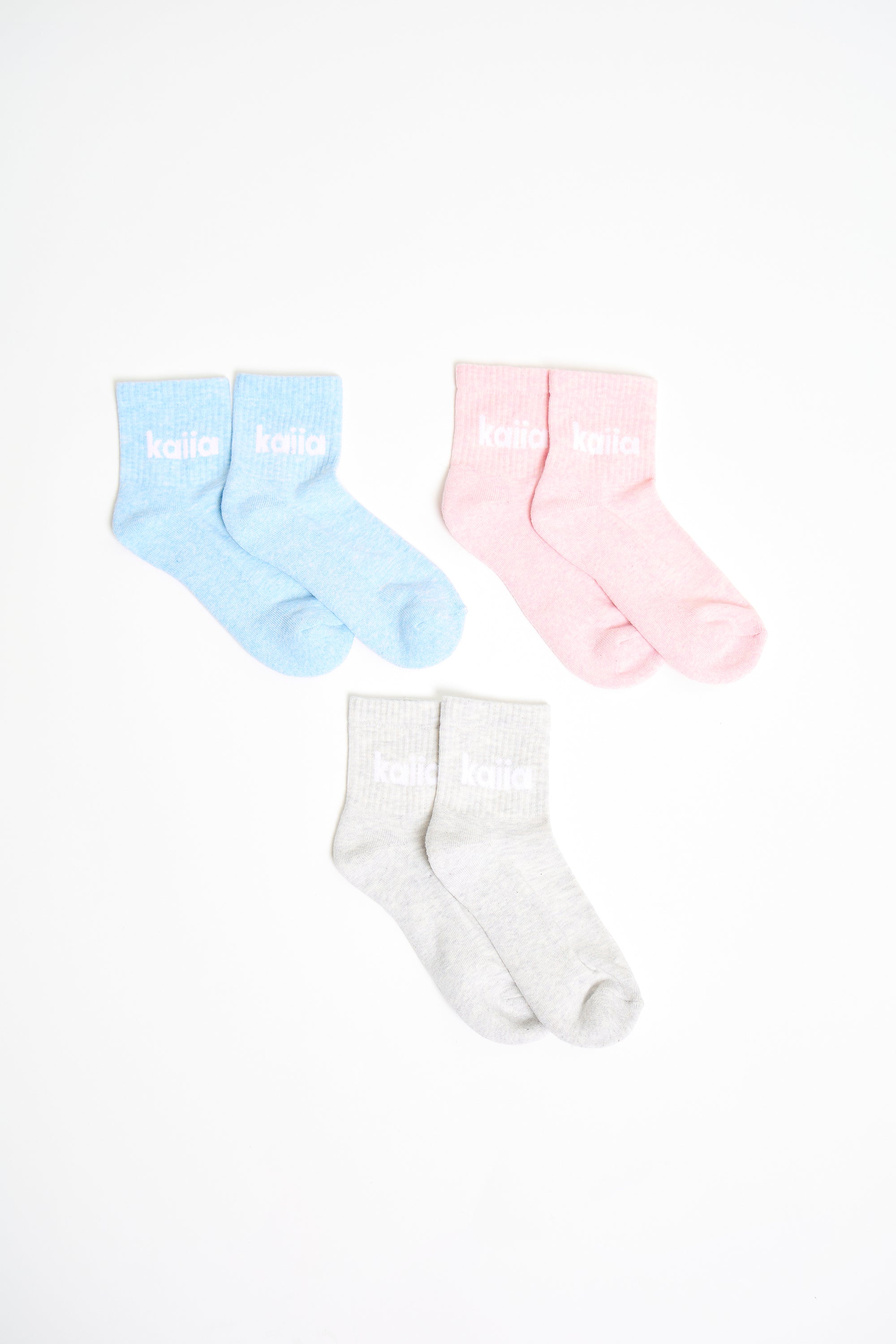 Kaiia Pack of Three Logo Socks Pink, Blue & Grey Marl