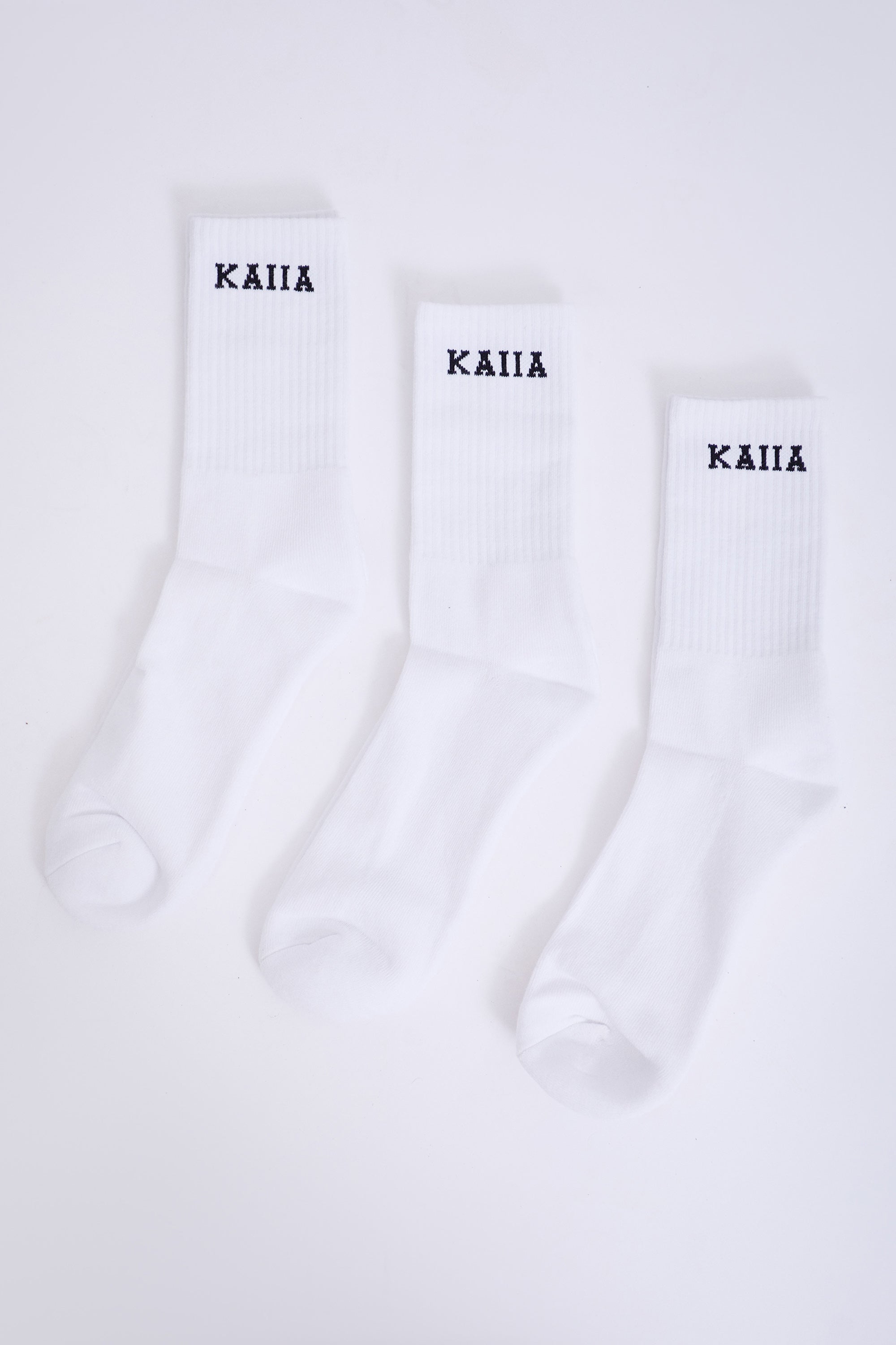 Pack of Three Kaiia Slogan Longline Socks White & Black
