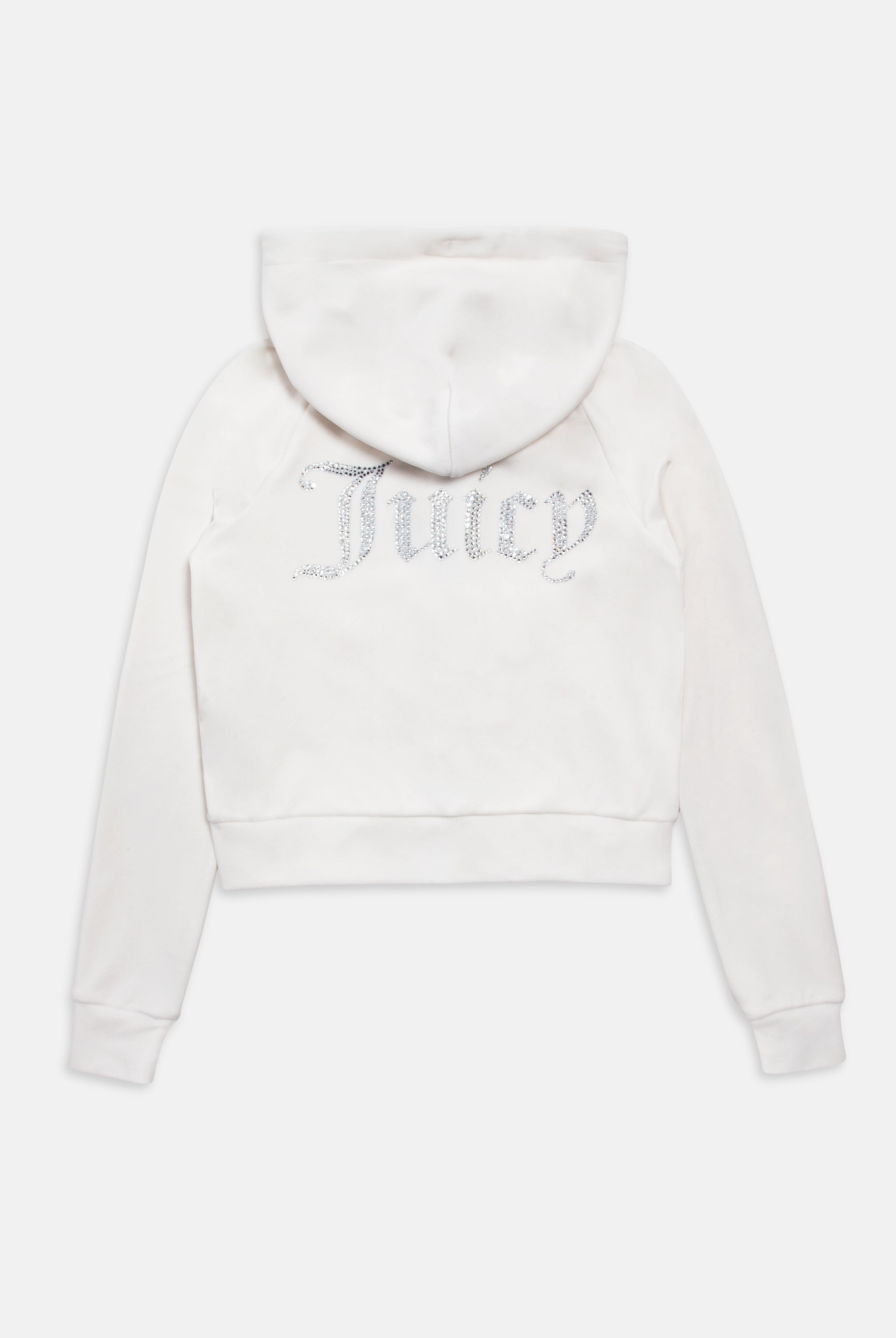 BRIGHT WHITE DIAMANTÉ VELOUR ZIP-THROUGH HOODIE – X White