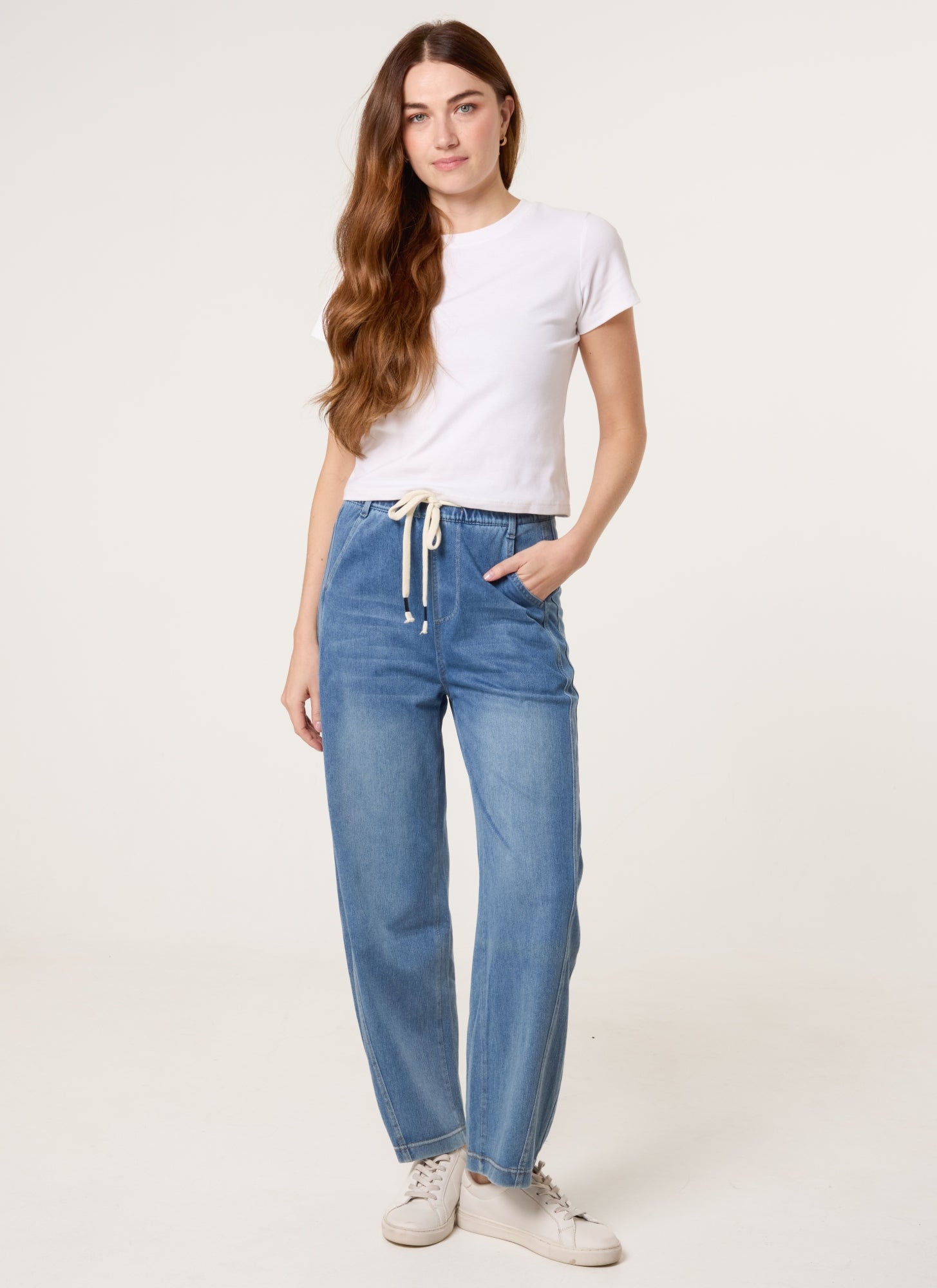 Elastic Waist Seam Detail Jeans – L DENIM