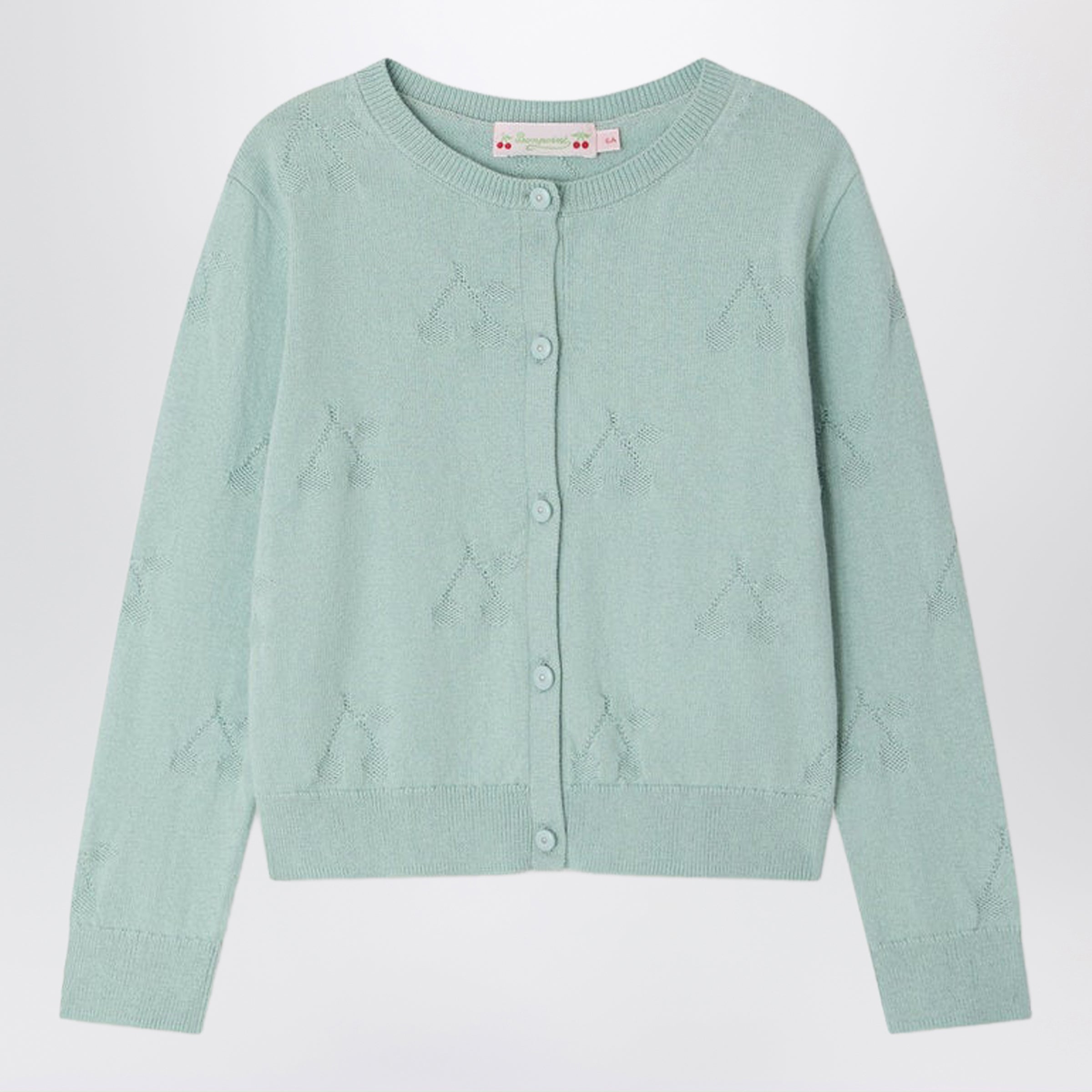 Lysia celadon green cardigan with cherries