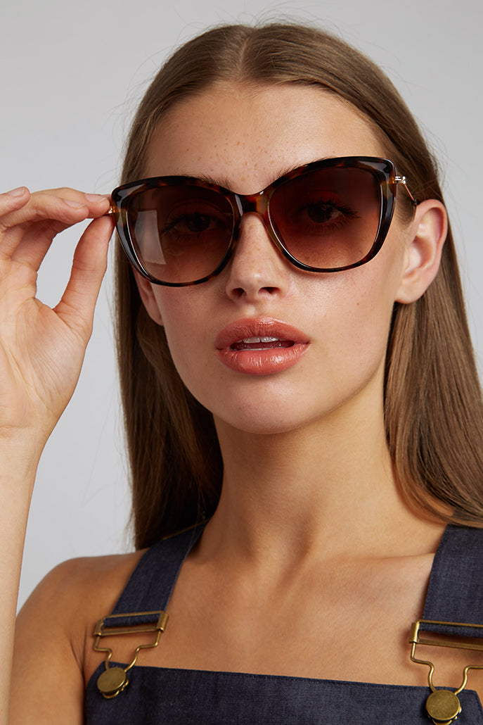 Louche Sam Cat Eye Sunglasses Metal Sides – Tortoiseshell