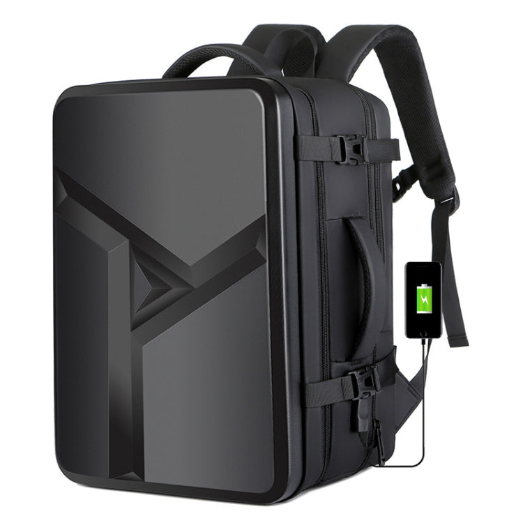 Large-capacity Waterproof Expandable Hard Shell Backpack with B Charging Hole, Light Grey, Black, Dark Gray, Black, – Black