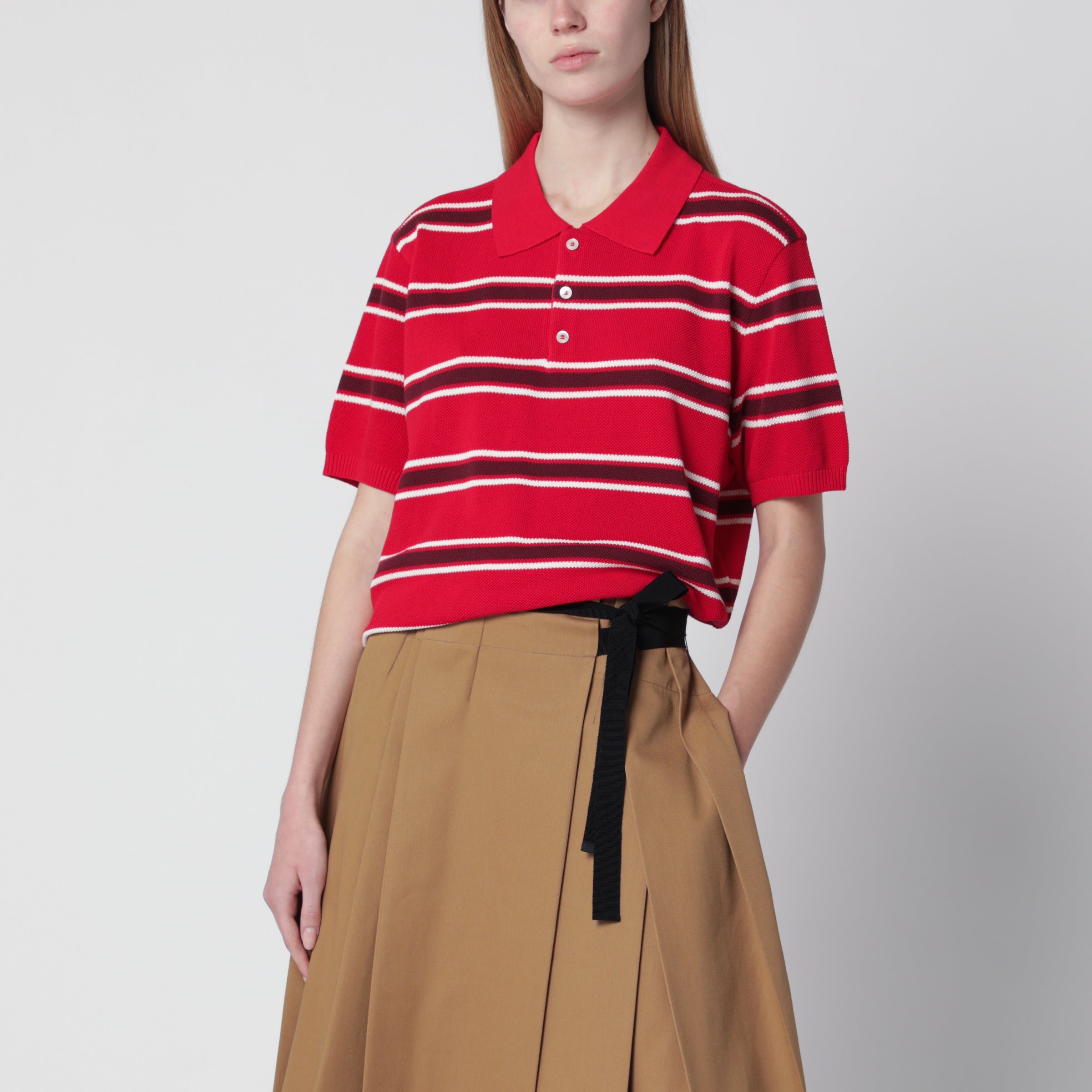 Redburgundy striped cotton polo shirt