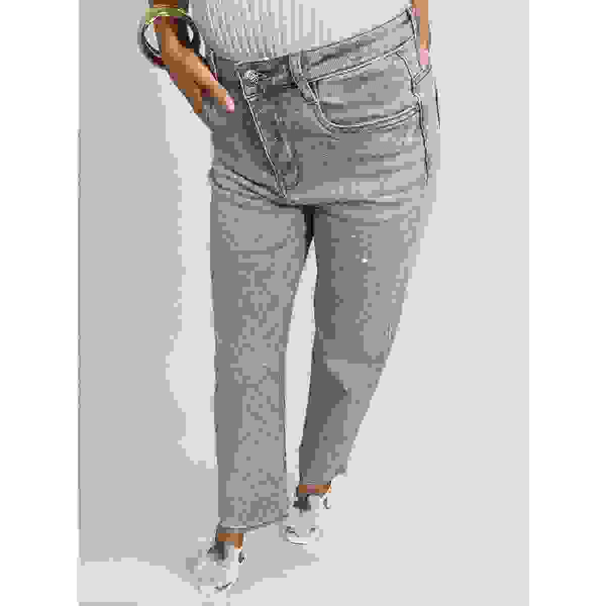 Diamond Pattern Embellished High Waisted Jeans