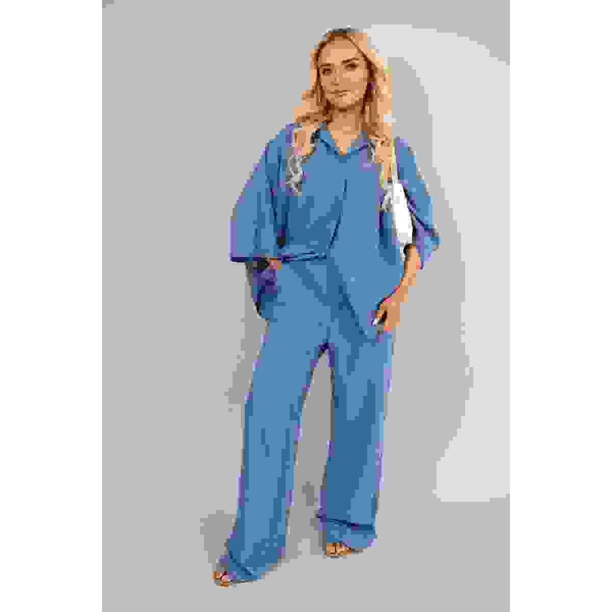 Button Down Long Sleeve Shirt and Wide Leg Trousers Co-ord Set – Denim SM