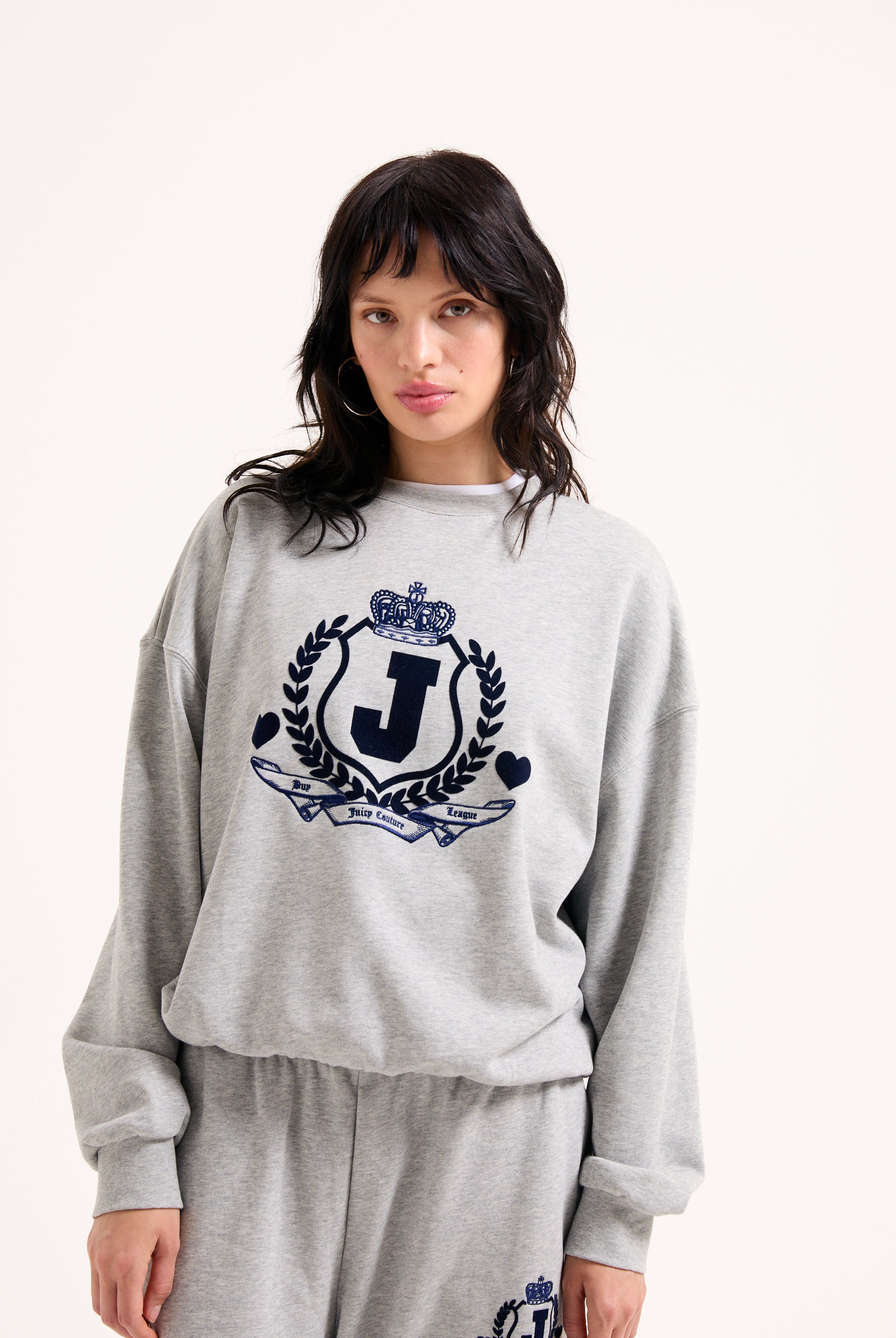 SILVER MARL FLOCKED CREST SWEATSHIRT – Silver