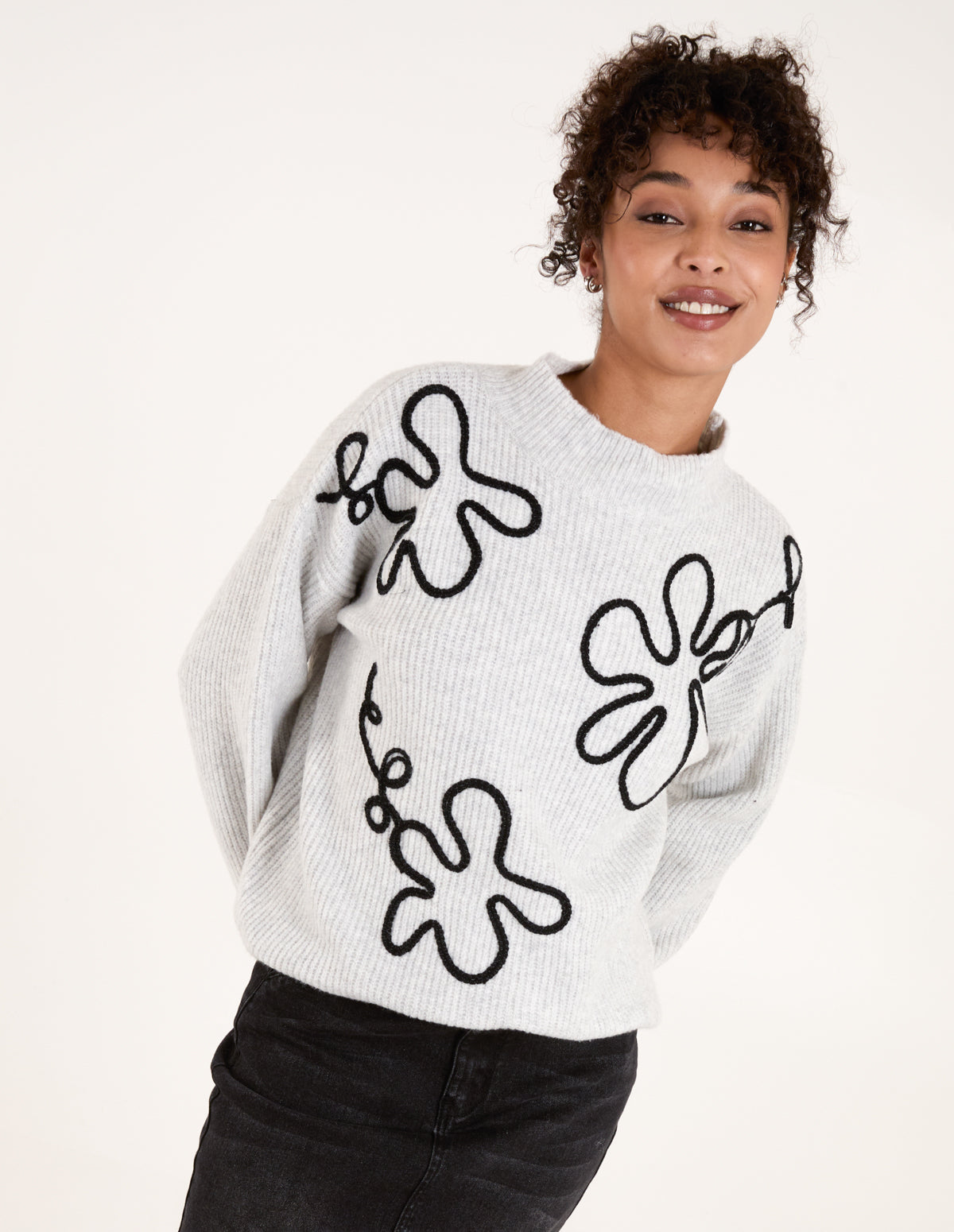 Abstract Flower Embroidery Jumper – ML GREY
