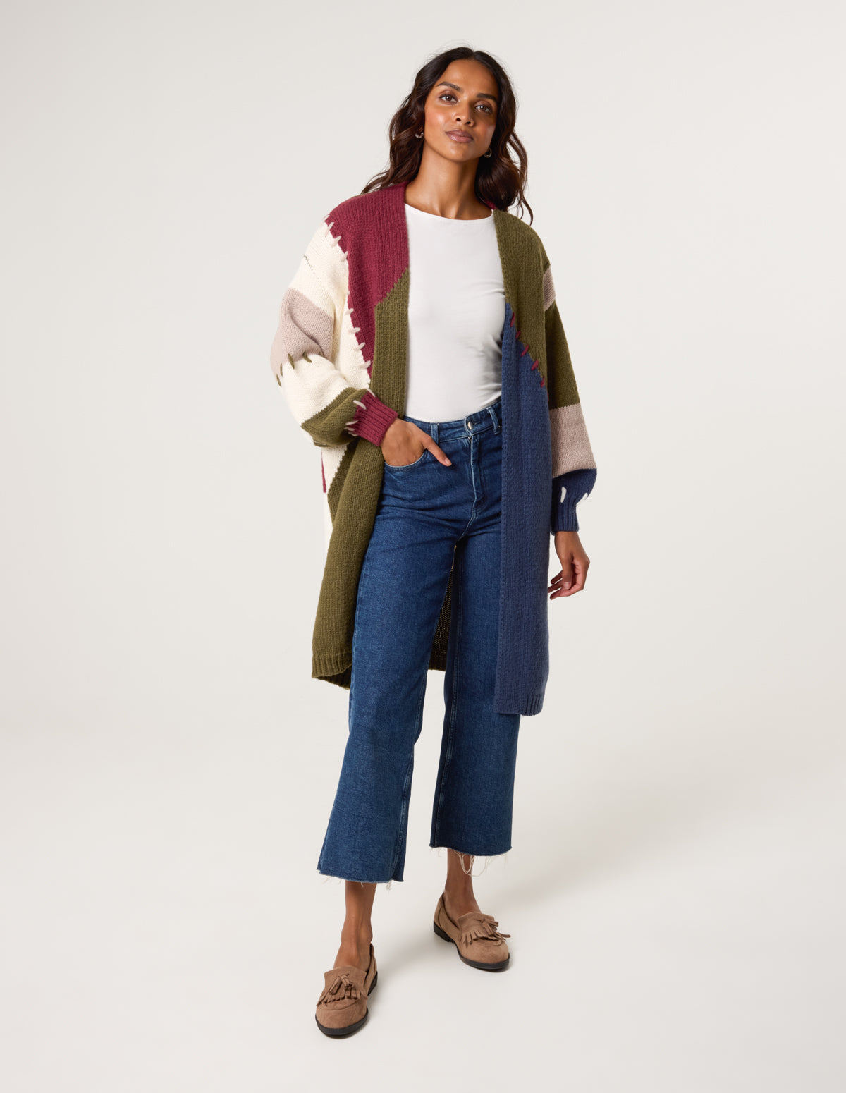 Blanket Stitch Detailed Colourblock Cardigan – SM NAVY