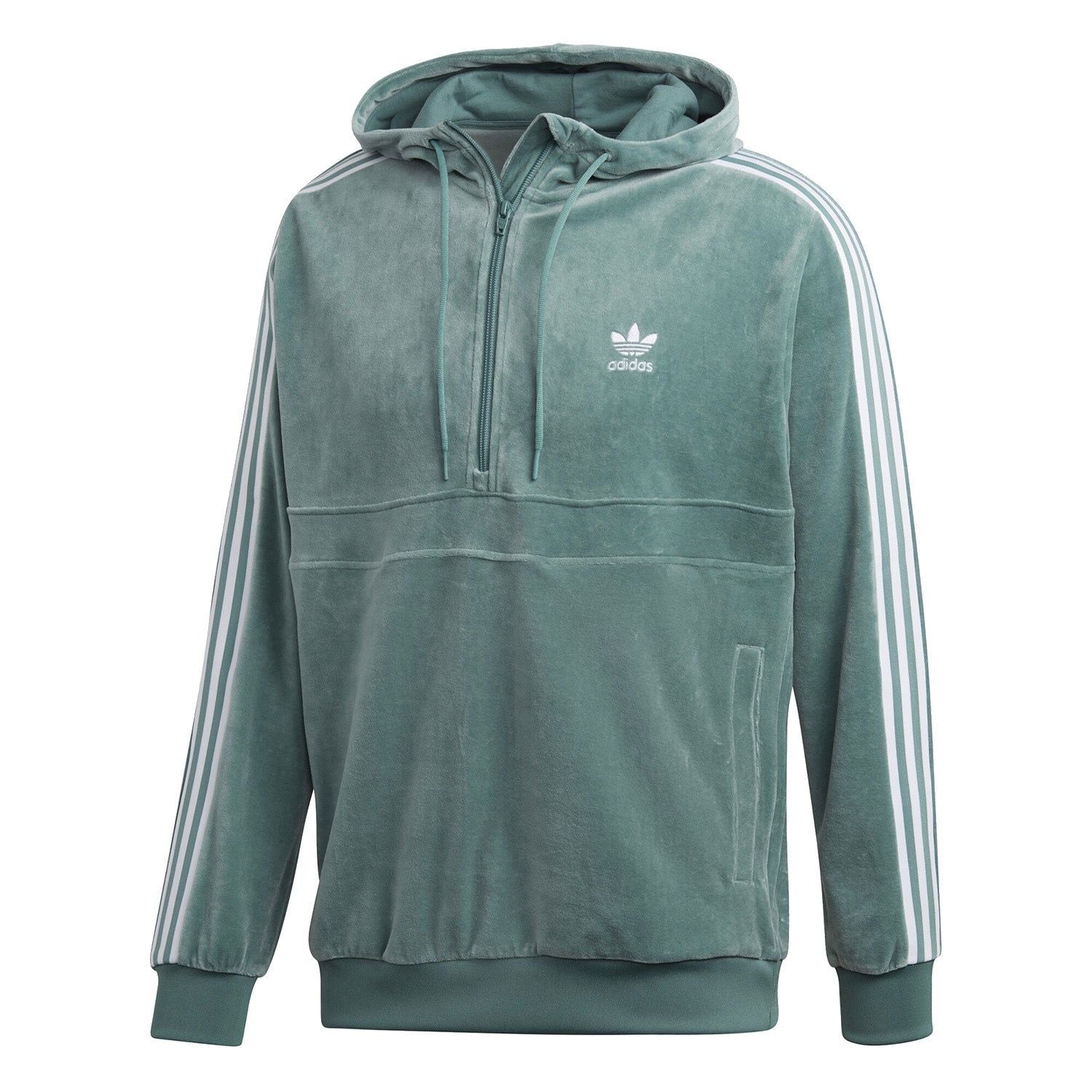 adidas Originals Cozy Half Zip Velour Hoodie – Vapour Steel – Green